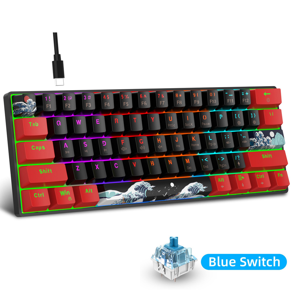 61 Keys Compact 60% Mechanical Gaming Keyboard With, Compact Gaming Keyboard With Blue Switch