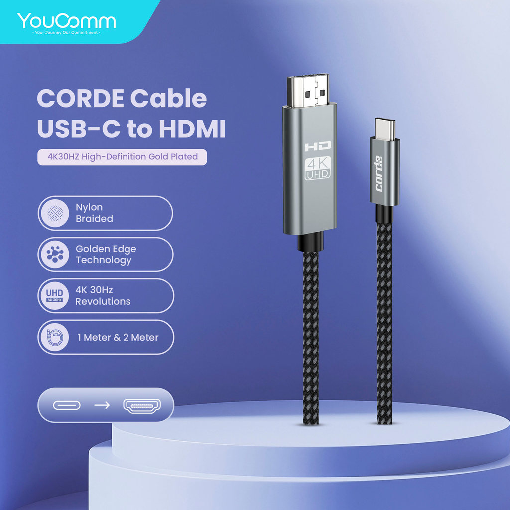 CORDE Kabel HDMI Type-C to HDMI 4K 30Hz | Kabel HDMI HP, Laptop & Tablet ke TV Proyektor