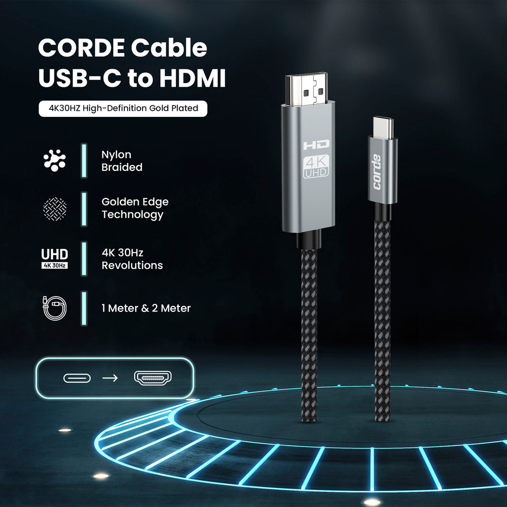 CORDE Kabel HDMI Type-C to HDMI 4K 30Hz | Kabel HDMI HP, Laptop & Tablet ke TV Proyektor