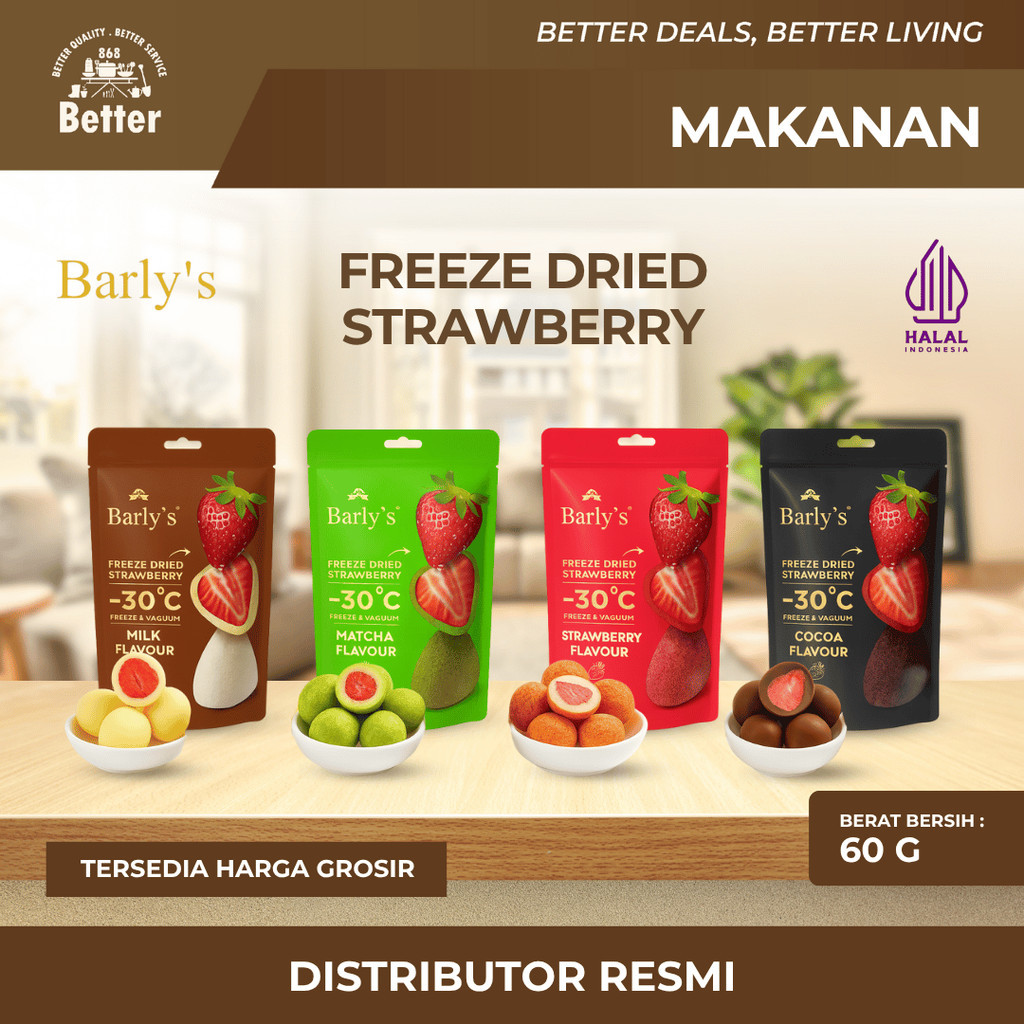 Stroberi Kering Berlapis Cokelat Renyah Camilan Manis Asam 60 Gram Kemasan Praktis