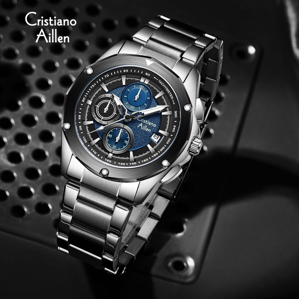 Buy 1 Get 1 Jam Tangan Cristiano Aillen Jam Tangan Pria Analog 8899 Rantai Stainless Steel