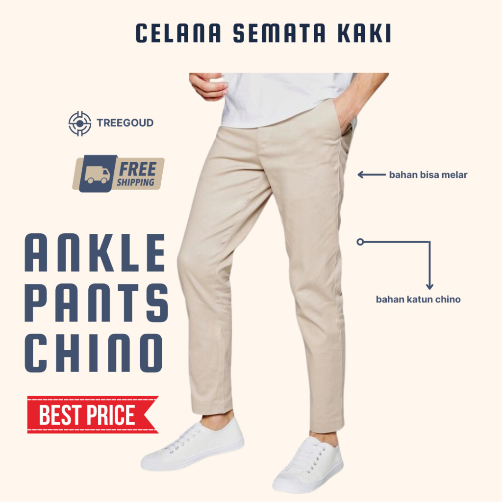 SYAZIAS Treegoud Ankle Pants Chino Pria Reguler Fit Celana Angkle Pants Pria Celana Chinos Panjang P