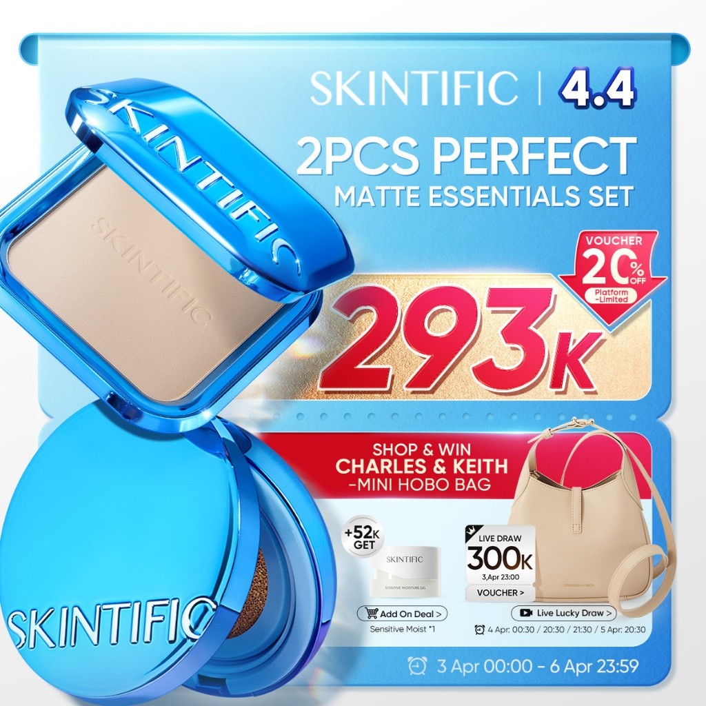SKINTIFIC -2pcs Paket Makeup 2in1 Set | Perfect Stay Velvet Matte Cushion 11ml + Ultra Cover Powder 