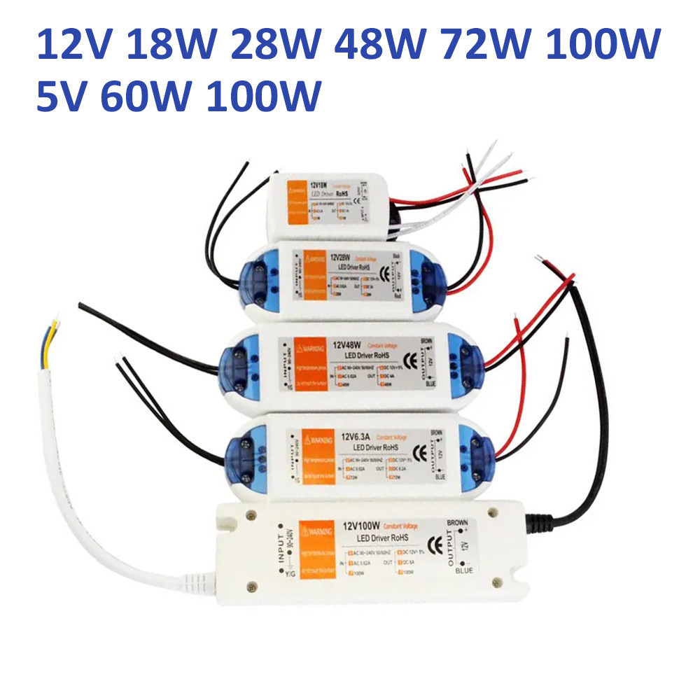 Catu Daya LED 5V 12V, Driver DC 12Volt 18W 28W 48W 72W 100W, Adaptor Daya, Transformator Pencahayaan