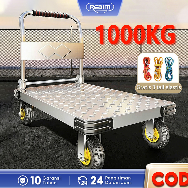 Troli Barang Reaim Troli Barang Troli Lipat Besi 1000KG Pelat Baja Yang Menebal Kapasitas Besar Roda