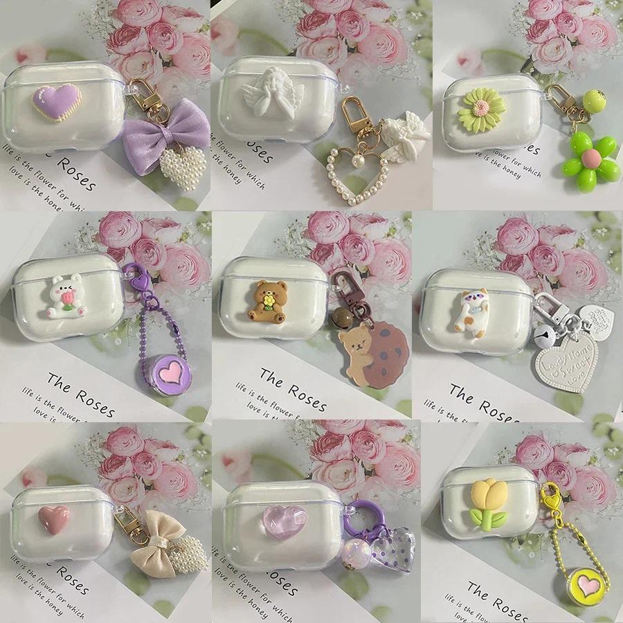 For Realme Buds T310 Case Cute Bear/flower Keyain Transparent Earphone Silicone Cover for Realme T31