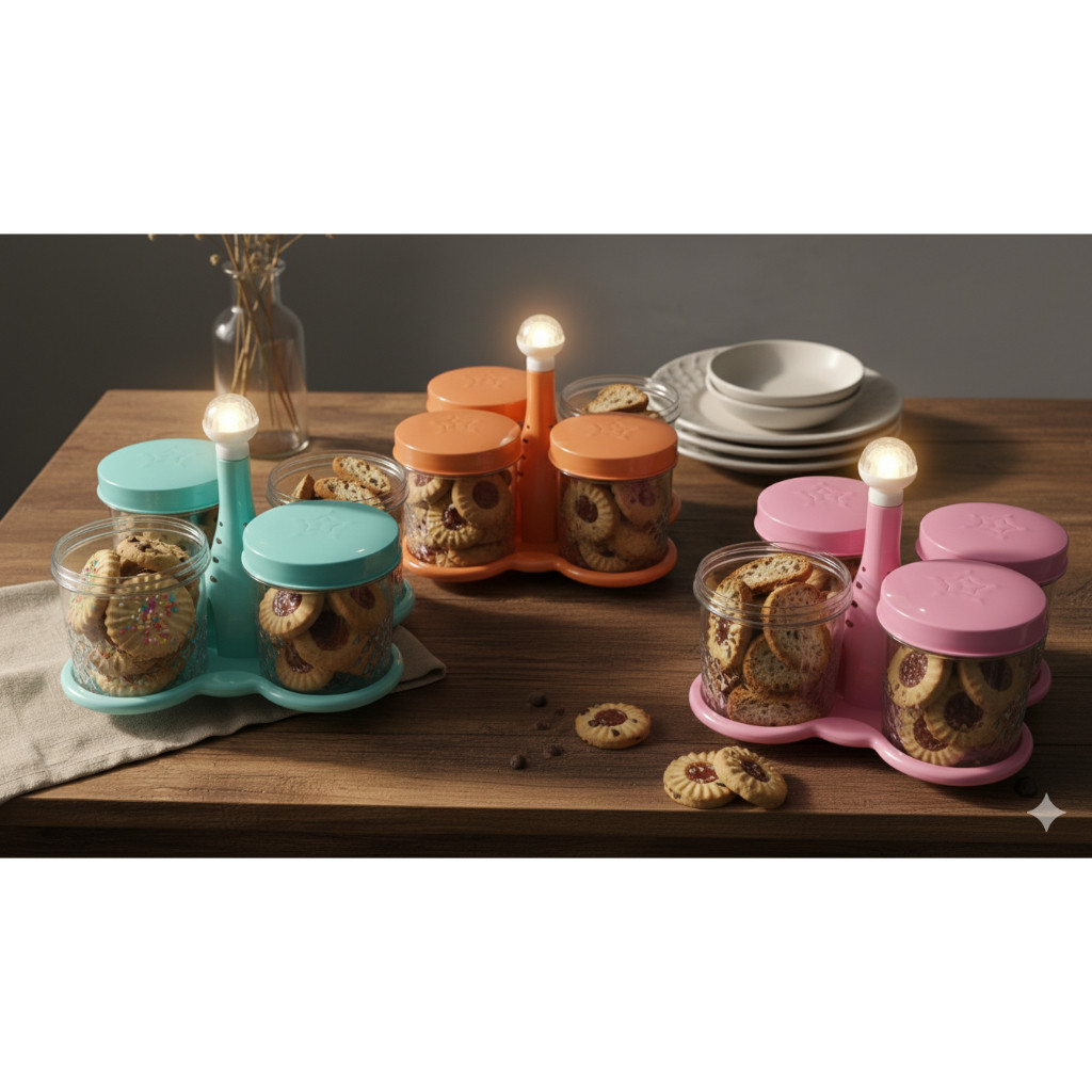 Toples Kue Plastik Universal Daun | Toples Kue Lebaran Set 4 + Tatakan | Ukuran Besar/Kecil | Toples