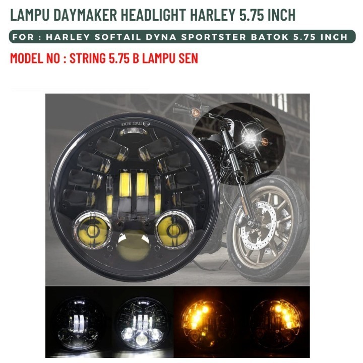 LAMPU DAYMAKER HEADLIGHT 5.75 INCH HARLEY STRING 5.75 LAMPU SEN BLACK - OLA