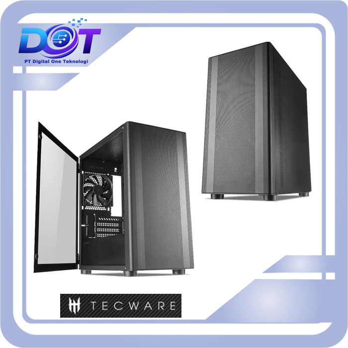 TECWARE FLATLINE MK2 BLACK Casing High Airflow Full Mesh Support ITX M-ATX Mobo Include 4 Fans Black
