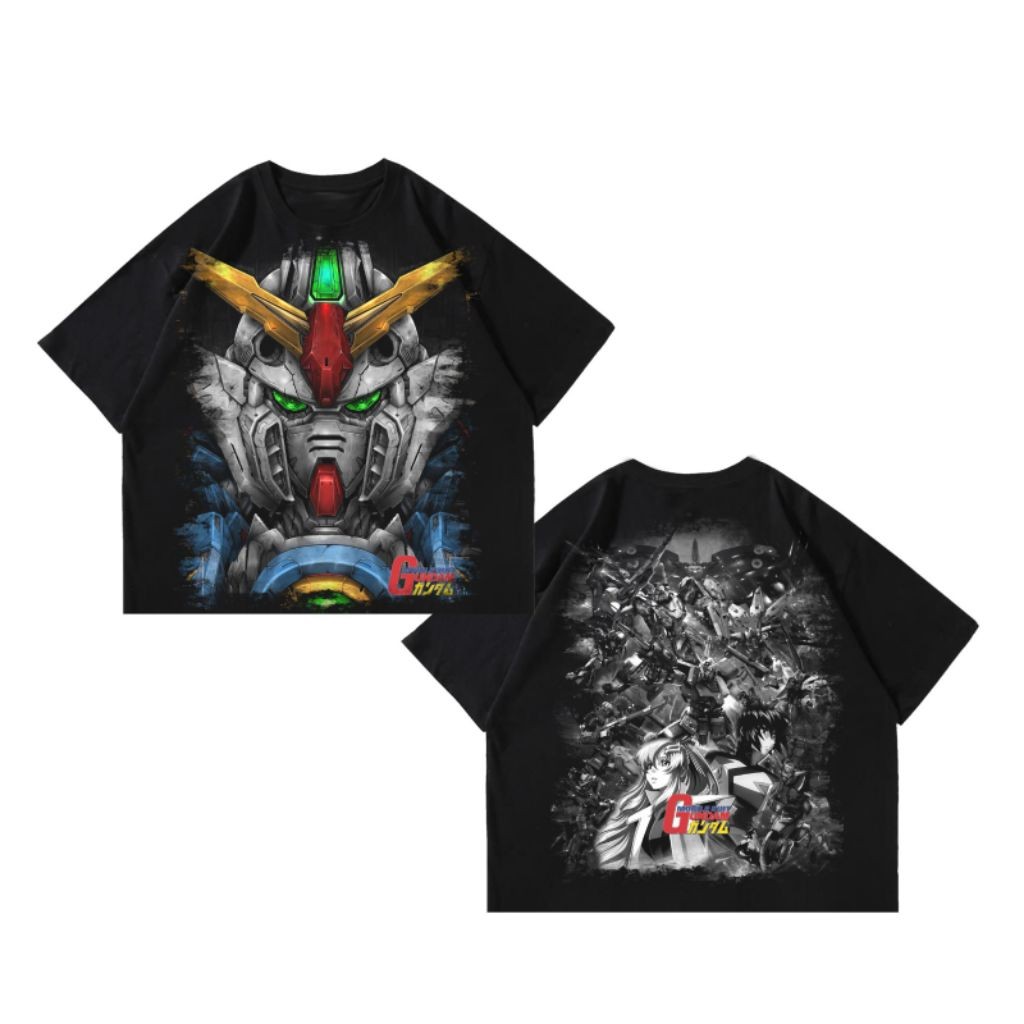 Baju Kaos P&B Oversize Gundam - T Shirt Vintage Gundam Oversized Black 20s Kaos Unisex