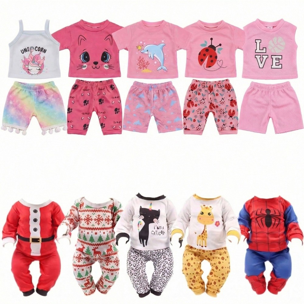 2 Pcs/Set Cute Pajamas Doll Accessories Clothes Dress For 18 In Girl Doll & 43 cm New  Baby Doll,Our