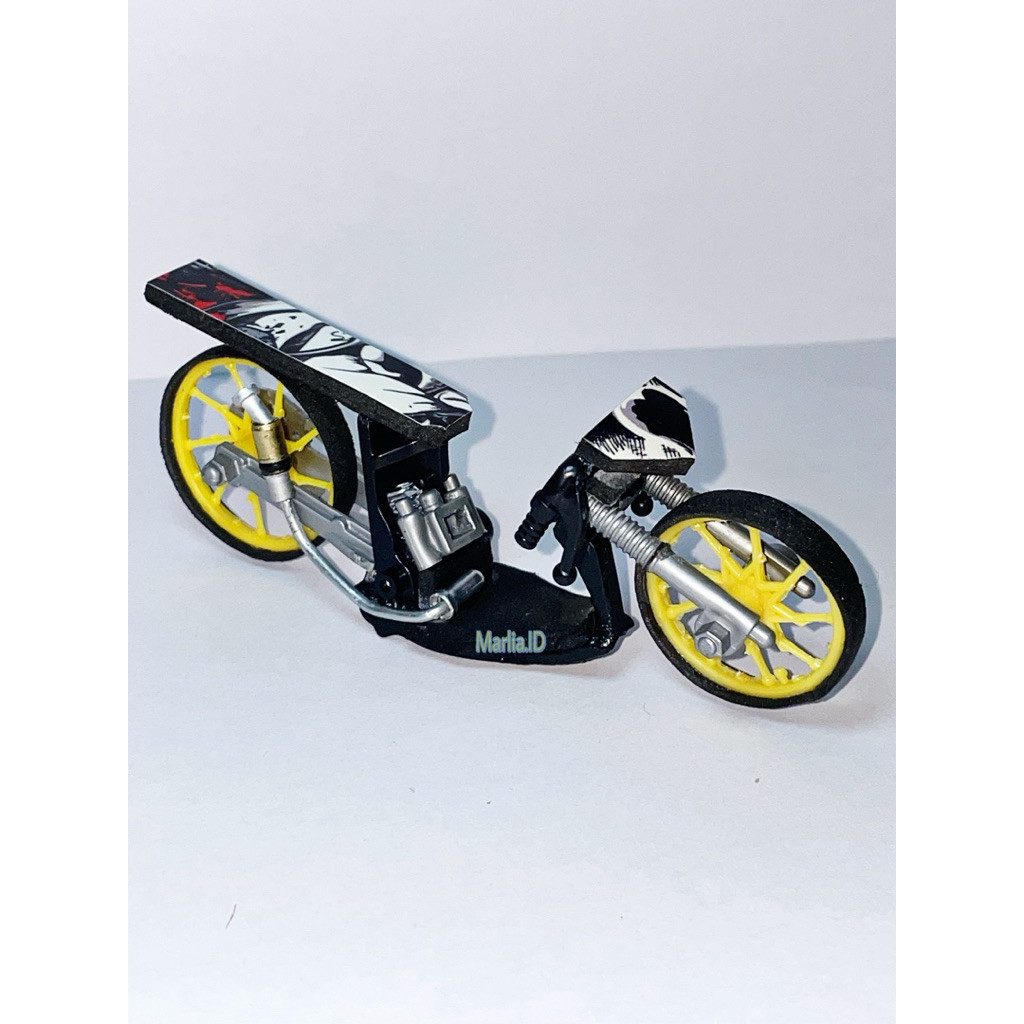 MINIATUR MAINAN MODEL DRAG BIKE MAINAN KEKINIAN HANDMADE MOTOR DRAG