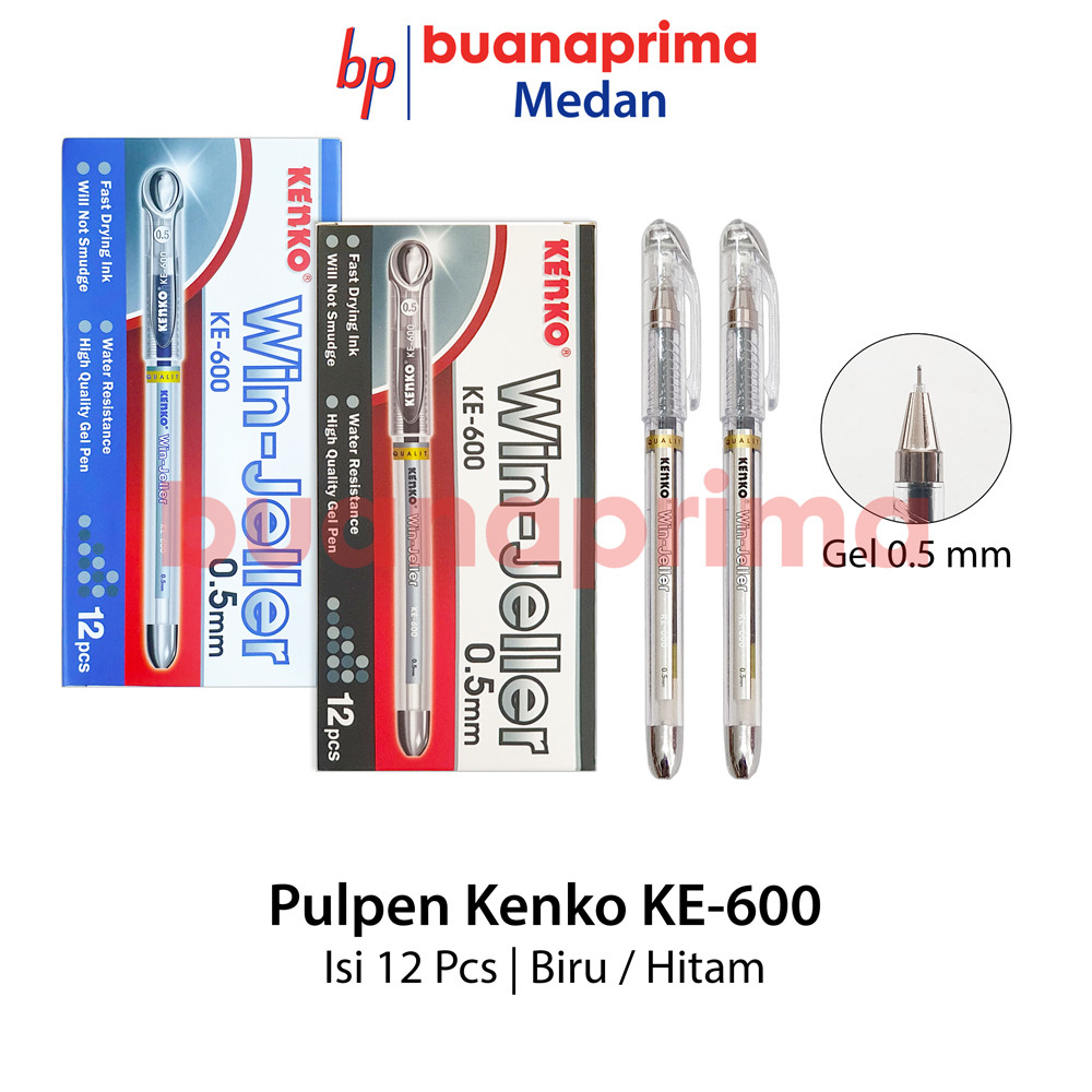 Pulpen KENKO KE-600 WIN-JELLER 1 Pack isi 12 pcs Hitam Biru Pen Cair 0.5 mm