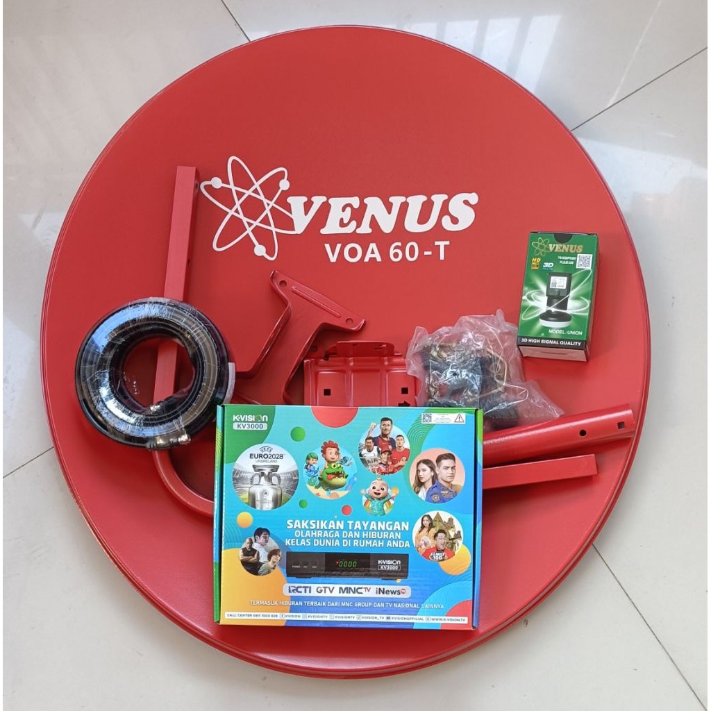 JAMIN MURAH antena parabola mini 60cm venus+kabel+lnbf+receiver k-vision KV 3000.. lengkap warna mer
