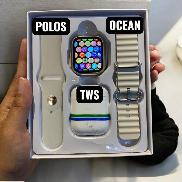 Jam Tangan Smartwatch i8 Ultra Watch 8 Free 2 Tali+Earphone TWS Fitnes - I8 CREAM