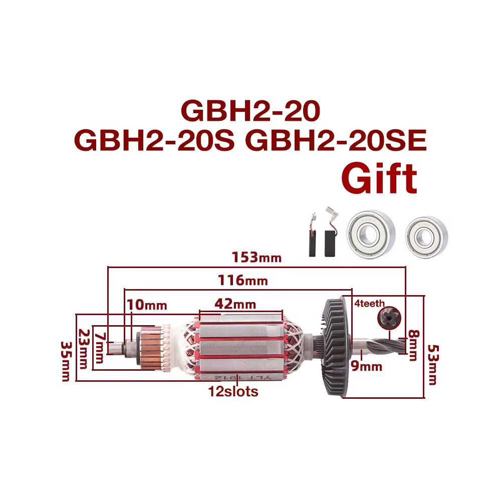 Armature Stator Replacement Partsfor Bosch GBH2-20 GBH2-20S GBH2-20SE 4teeth Hammer Rotor Armature A