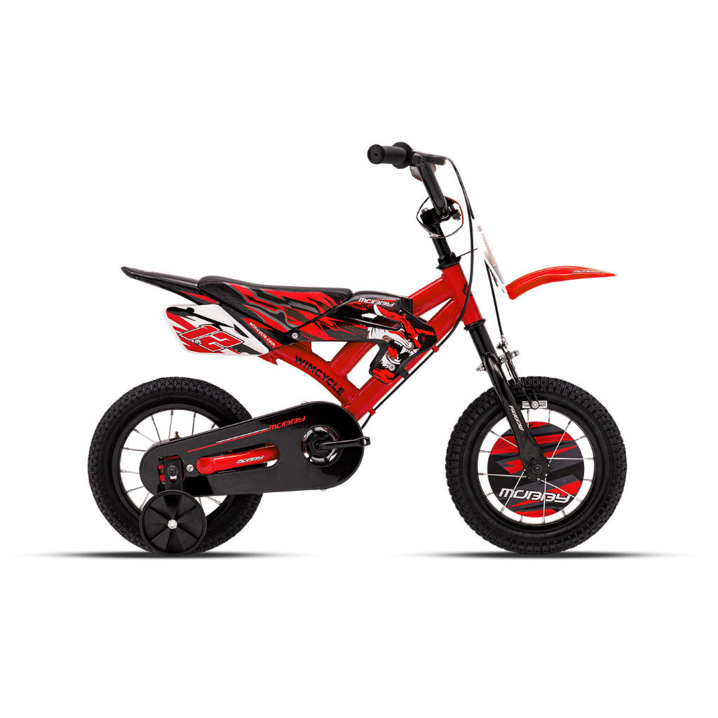 Sepeda Anak 12" Wimcycle BMX Mobby 12" – Usia 2-5 Tahun dengan Roda Bantu & Desain Motocross