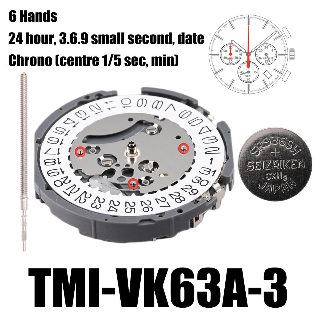 Japan Seiko VK63 VK63A High Accuracy Quartz Movement ronograph Three Hands With Date Small ronograph