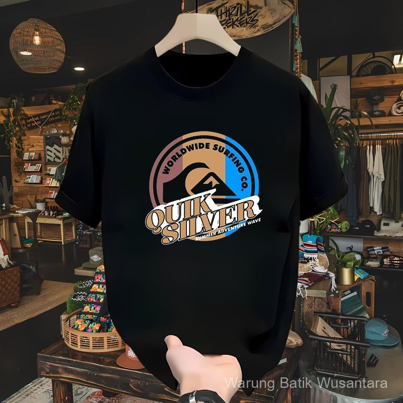Baju Kaos [COD] Kaos Pria Quiksilver Branded Original 100% Katun Tebal Halus Jahitan Kuat Tahan Lama