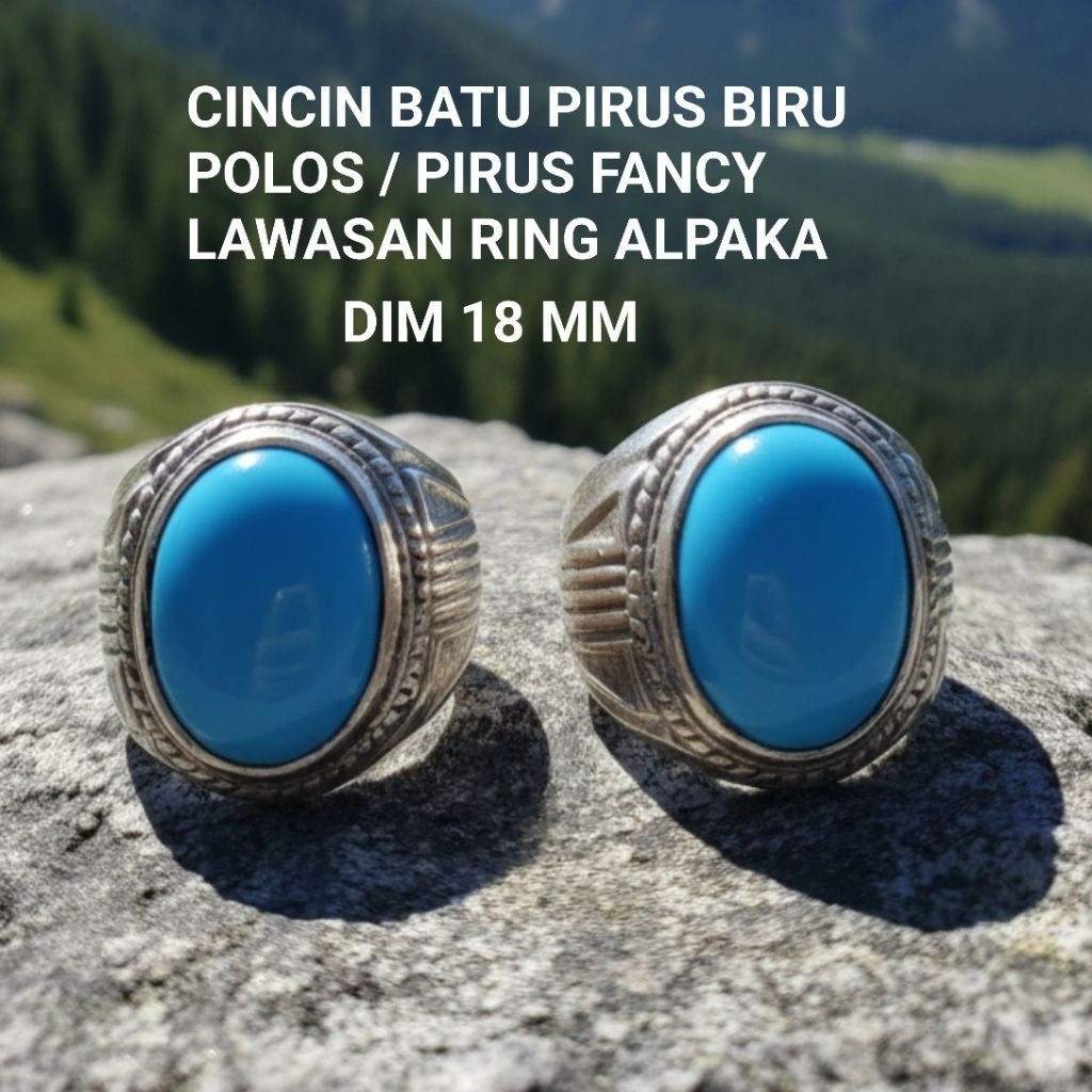 CINCIN BATU PIRUS BIRU POLOS / PIRUS FANCY LAWASAN RING ALPAKA