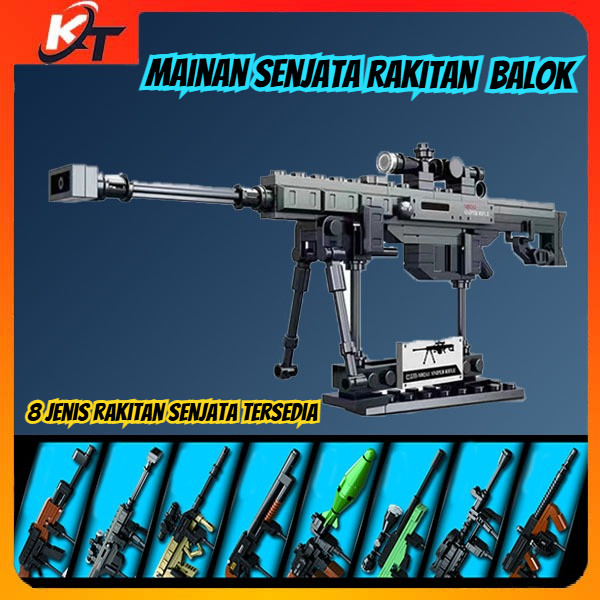Mainan Blok Bangunan Senjata Militer M82A1/AK-47/AWM/RPG Mainan Edukatif Rakitan Blok Untuk Anak / P