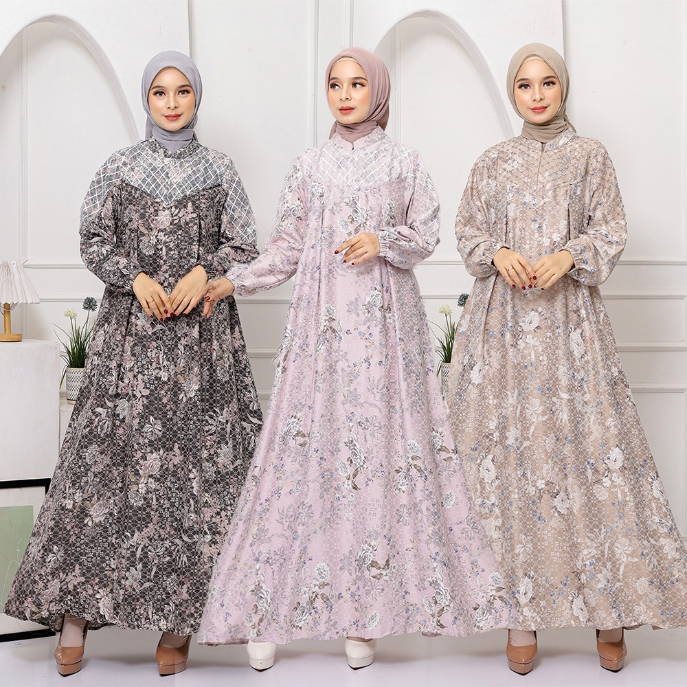 COMELLSHOP Zeeya Collection Malikha Gamis Wanita Motif Etnik Bahan Viscose Jacquard Size Jumbo
