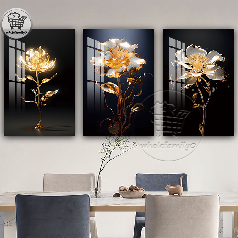 3 Set Bunga Hitam Abstrak Mewah Lukisan Dinding Ruang Tamu Nordic Rumah Dekorasi Lukisan Dinding