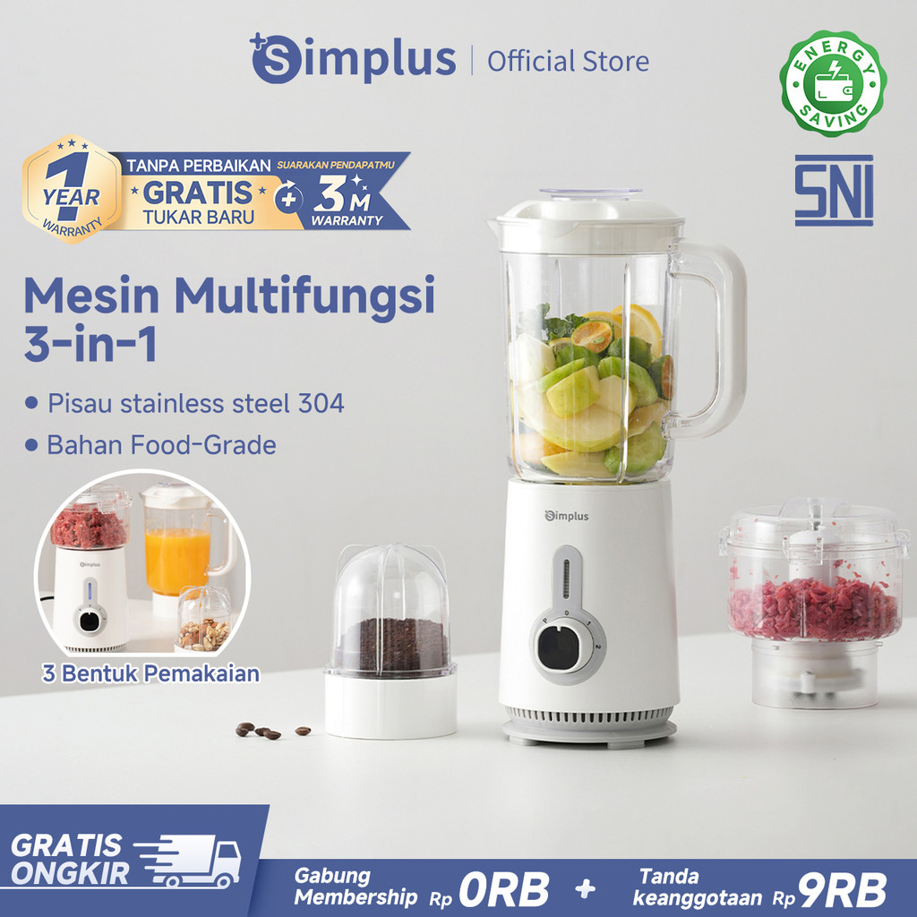 Simplus Blender 3-in-1 Serbaguna Penghalus Makanan 1,25L Blender Pisau Stainless Steel Menggiling Da