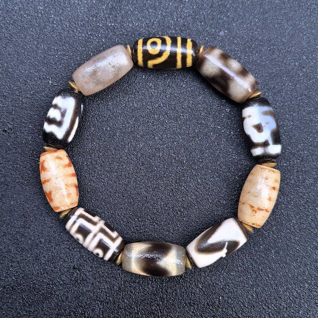 Lima elemen gelang manik-manik dzi, gelang batu akik gigi harimau manik-manik dzi Tibet.