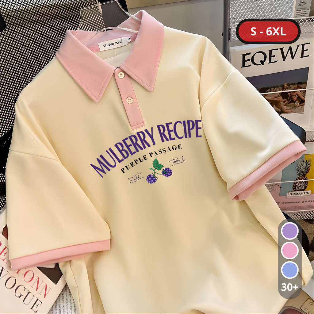 Kaos Polo Shirt Kerah Pria Wanita Korean Style Lengan Pendek Oversize Jumbo S-XXXXXL Keren Kekinian