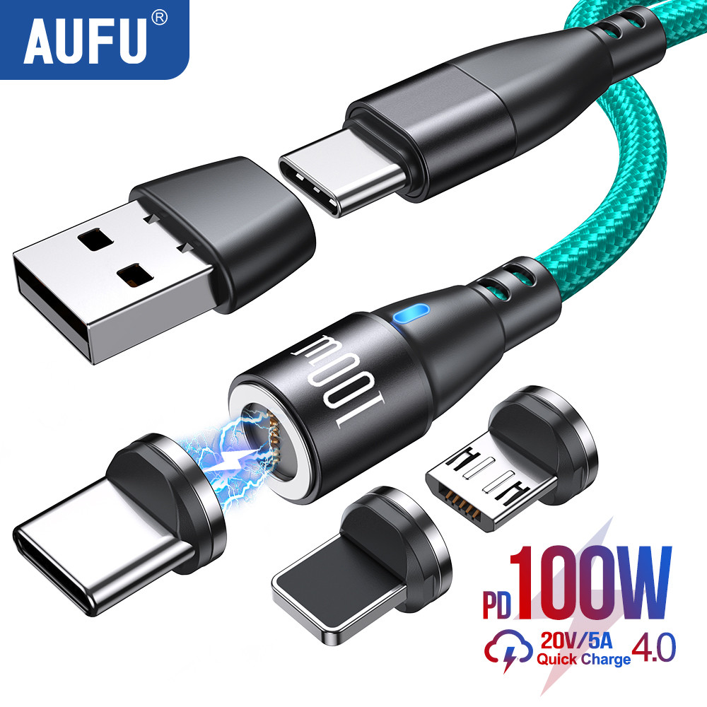 AUFU 100W PD Fast Charger Magnetic Cable USB C To Type C Micro Magnetic Data Cord 5A USB Cable For i