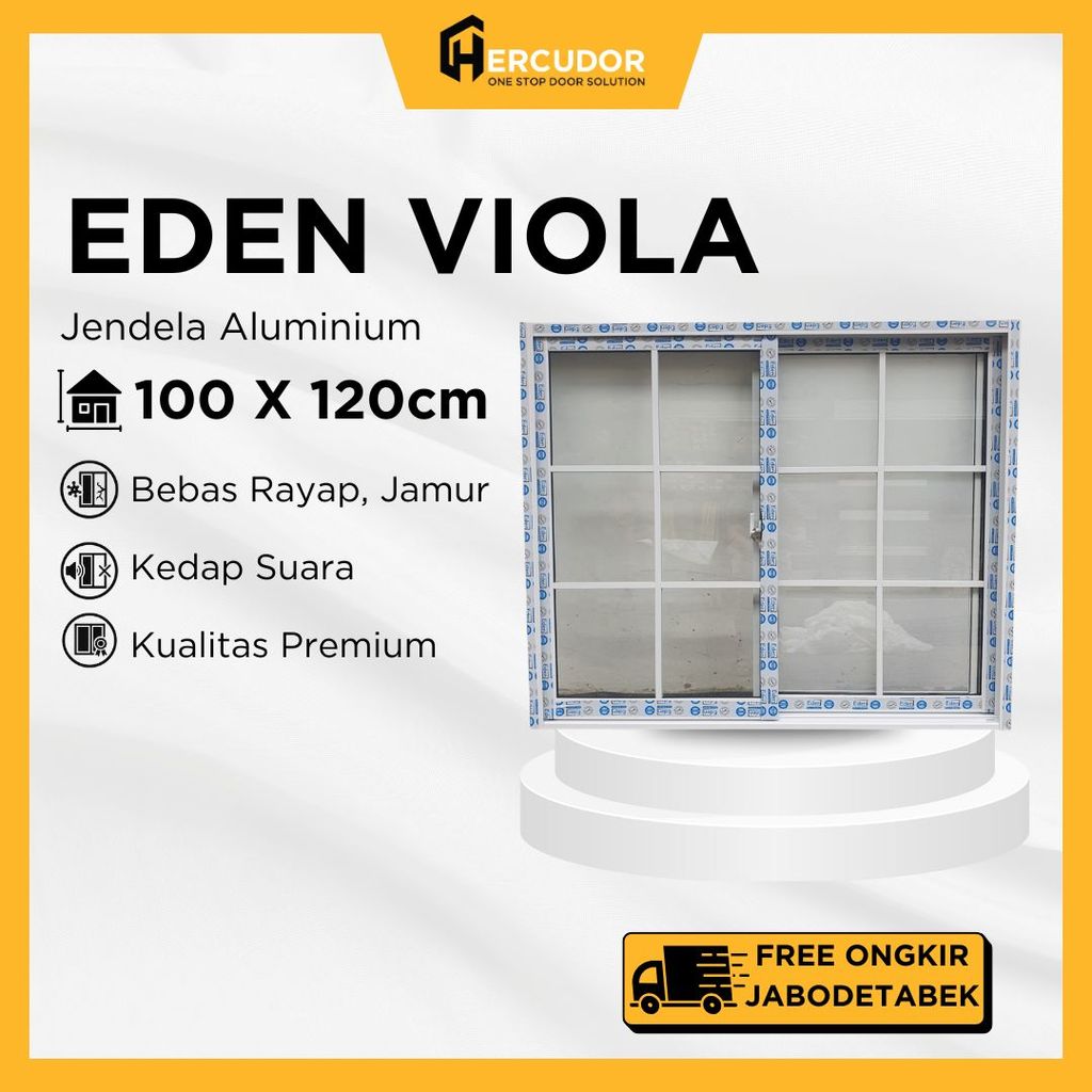 EDEN VIOLA - Jendela Double Sliding Ornament Aluminium EDEN Viola White 100x120cm + Kasa Nyamuk