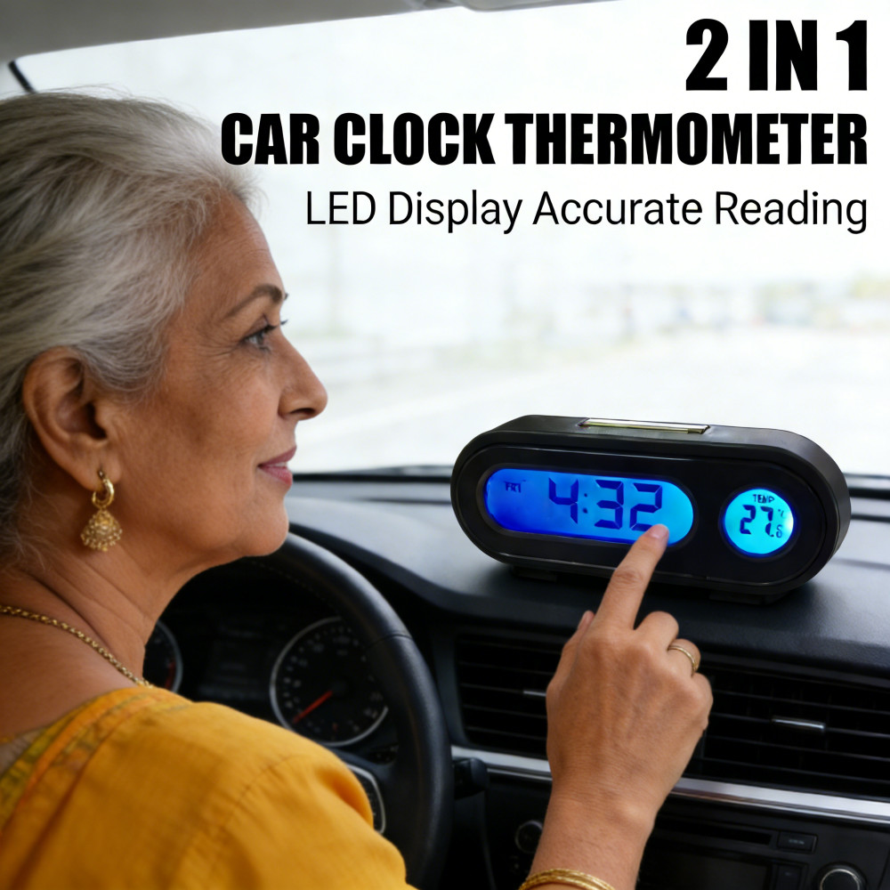 Biru Jam Digital Mobil Dashboard Menyala Dengan Termometer Backlight