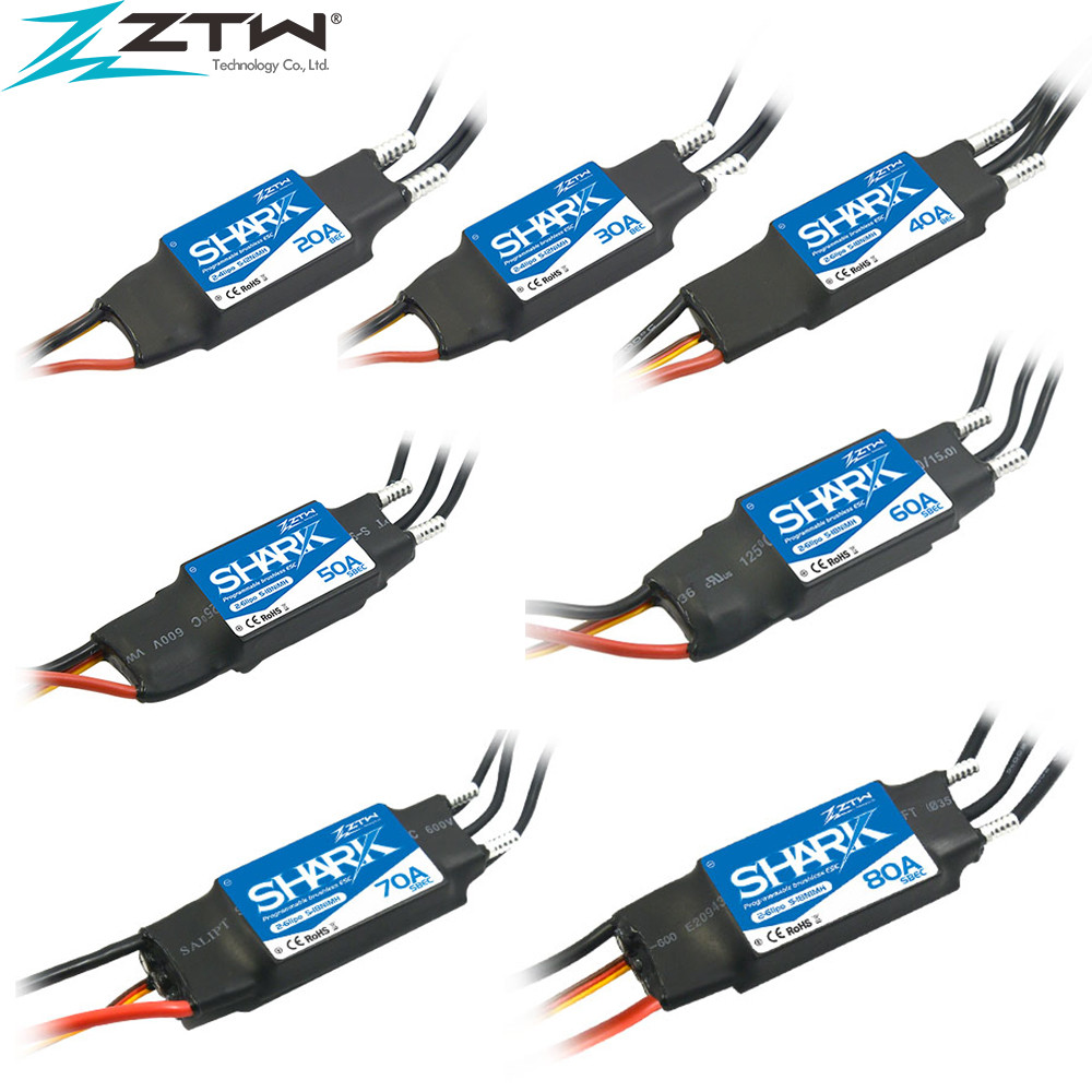 ZTW Shark 20A/30A/40A/50A/60A/70A/80A ESC Waterproof Birectional Water-cooling Brushless Speed Contr