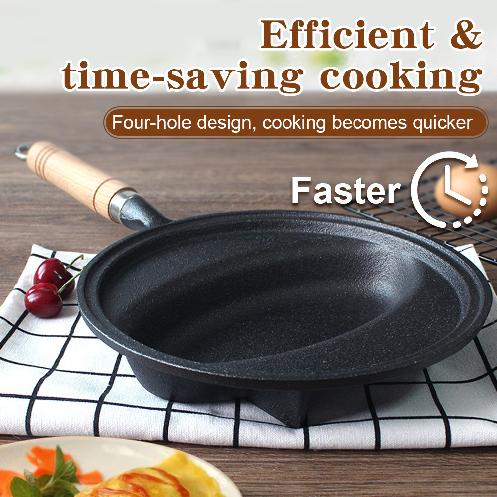 Omurice Cooking Pot with Wood Handle Pancake  Skillet Pan Anti-Scald Omelet Frying Pan for Homemade 