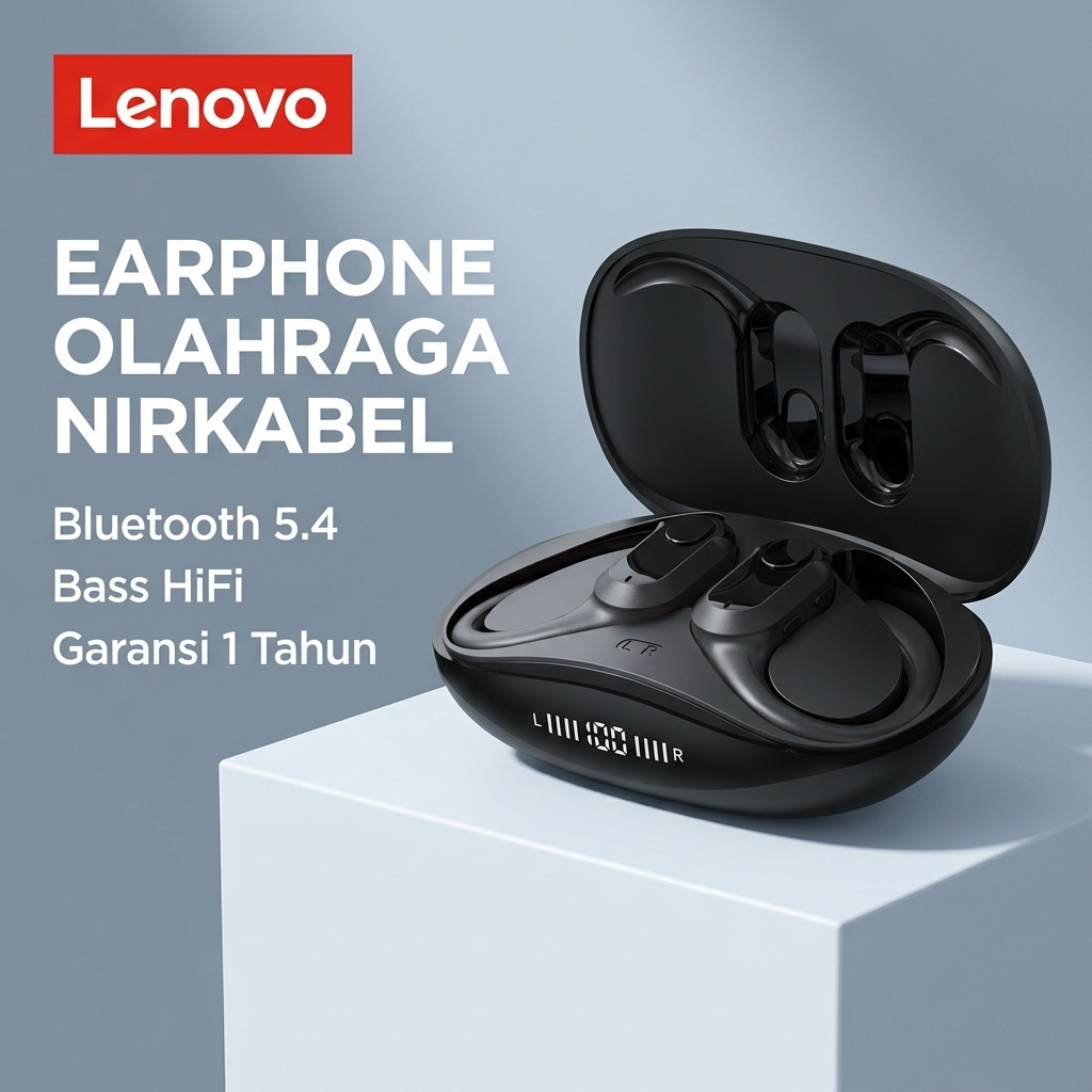 Headset Gaming Lenovo ThinkPlus XT80 Tipe Earhook, Pas di Telinga Saat Game Panjang, Garansi 1 Tahun