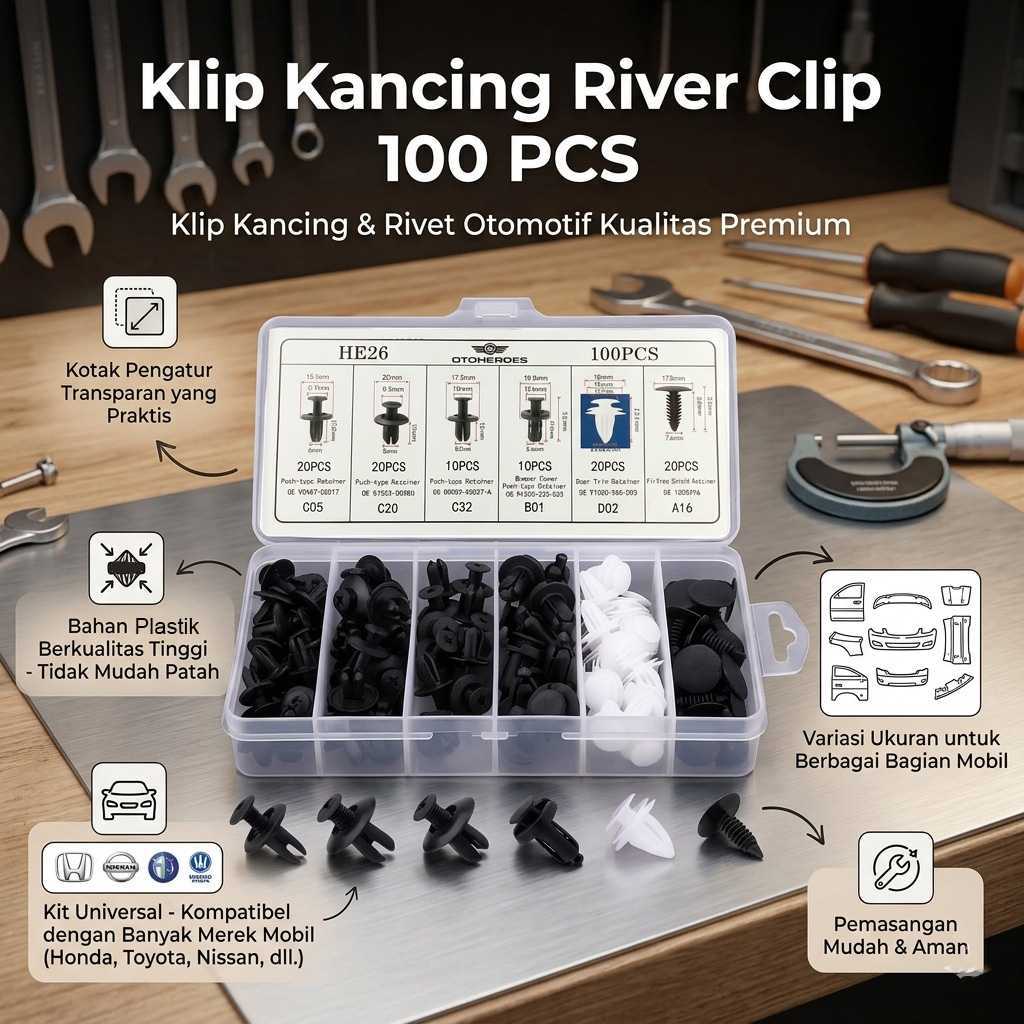 100Pcs Baut Rivet Klip Kancing Bumper Bodi Plastik Mobil Motor Clip Trim Panel Serbaguna
