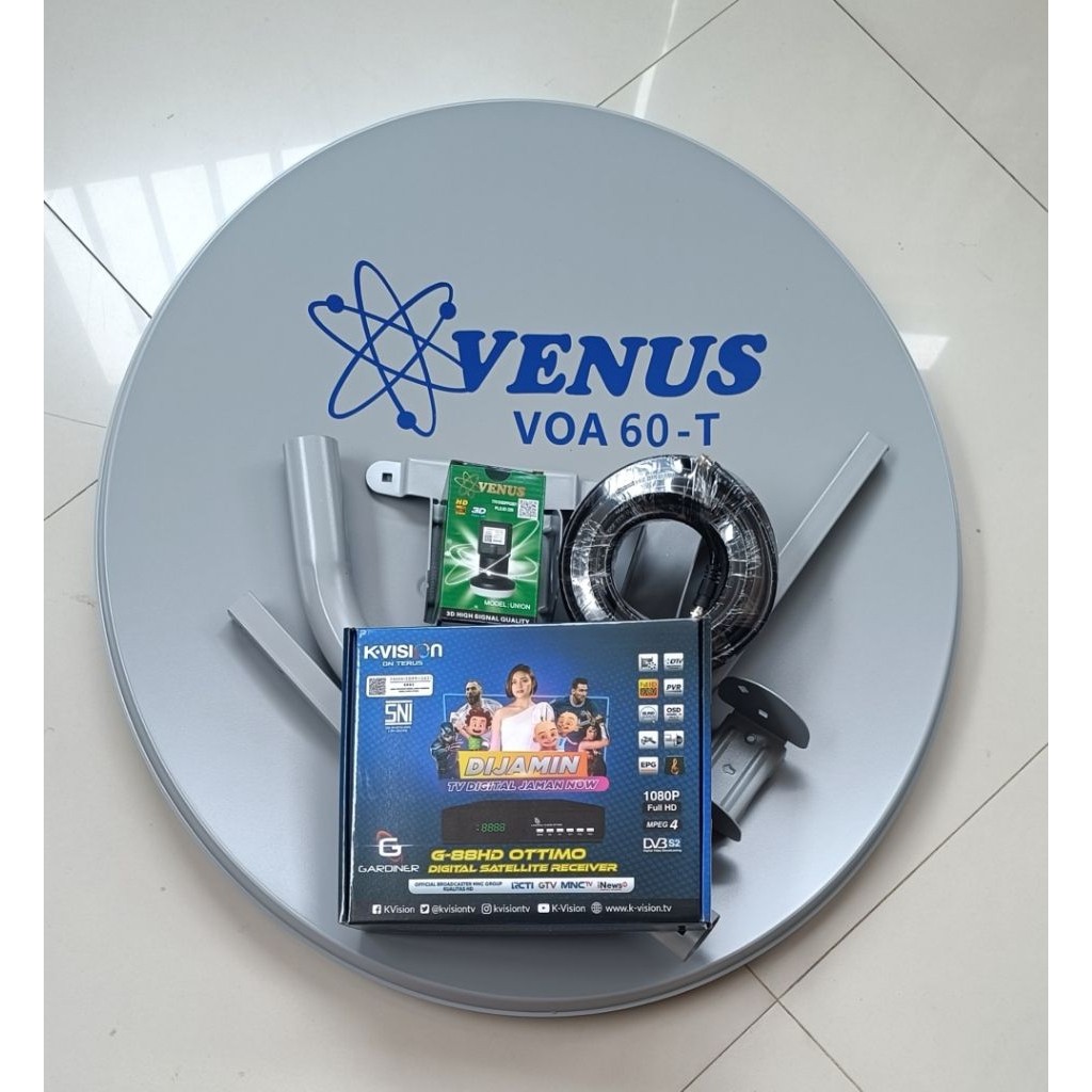 JAMIN MURAH antena parabola mini KU band 60cm venus+kabel+lnbf+ receiver Gardiner ottimo.llengkap, A