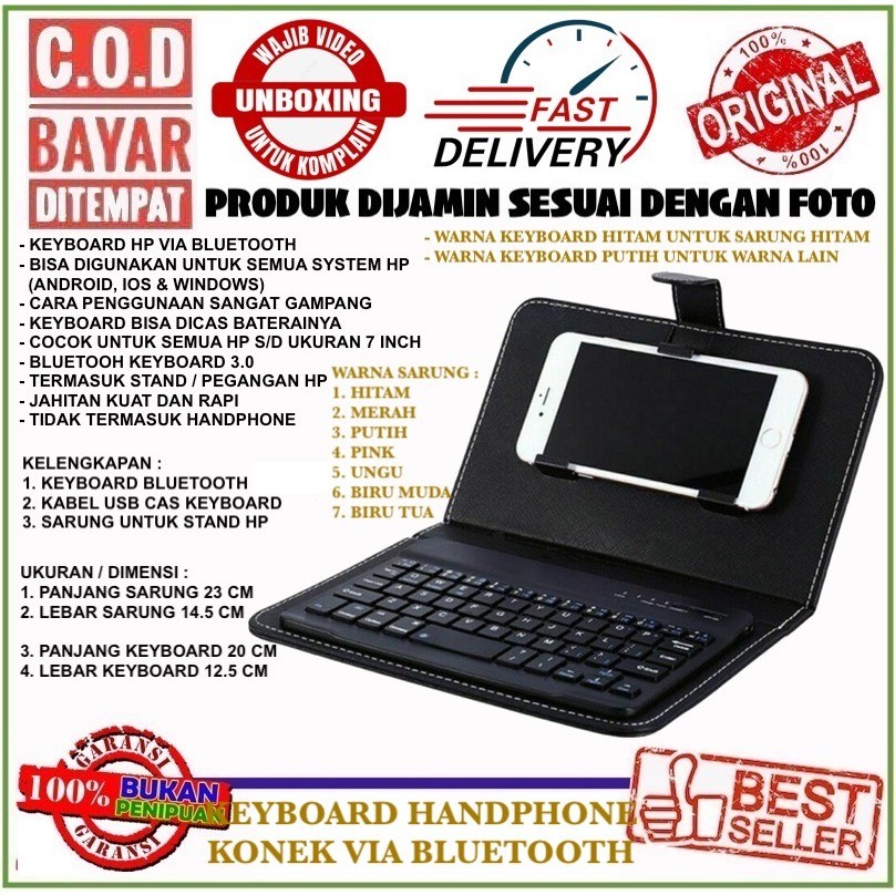 Bayar di Tempat  Keyboard HP Wireless Tanpa Kabel Konek Via Bluetooth Cocok Semua Android / IOS Bisa