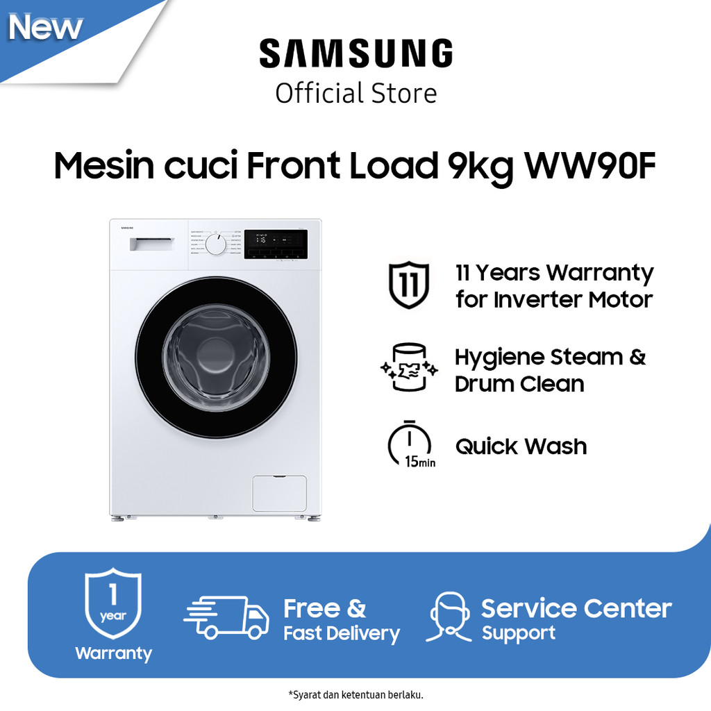 Samsung Mesin Cuci Front Load 9Kg | Hygiene Steam | Drum Clean | WW90FG3M05AWSE
