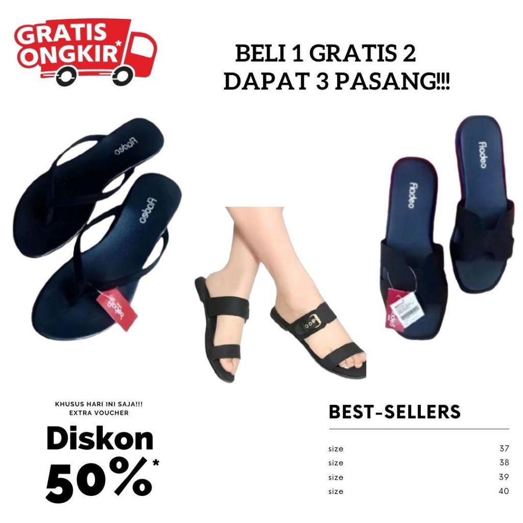 SANRIRINTOJAYASHOP PROMO Beli 1 Gratis 2 Sandal Wanita Fladeo / Sandal Slop Jepit Wanita Viral Kekin