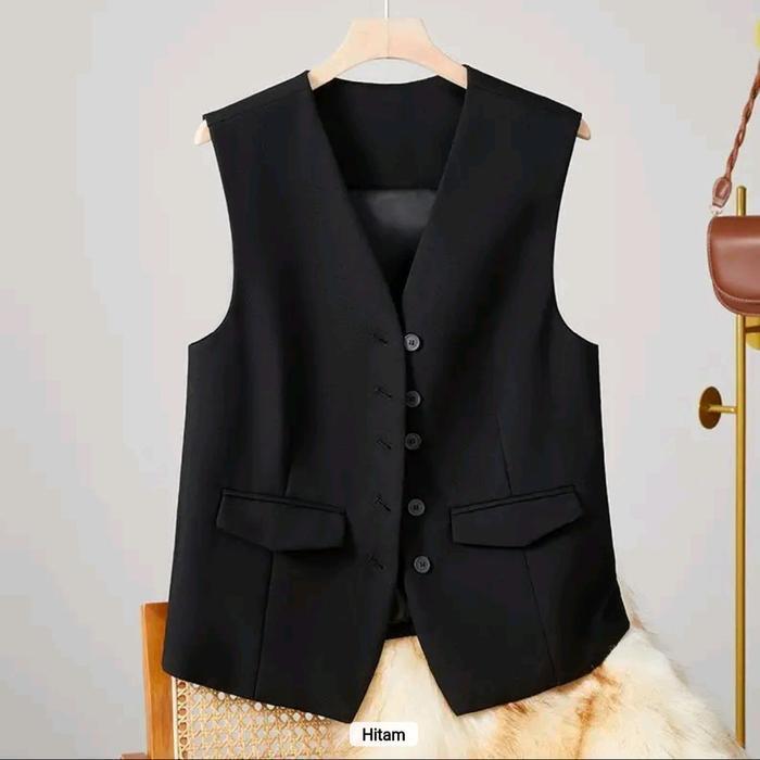 Vest Rompi Wanita Tanpa Lengan / Jaket Rompi Gaya Korea Tanpa Lengan outer Panjang Tebal Panjang Teb