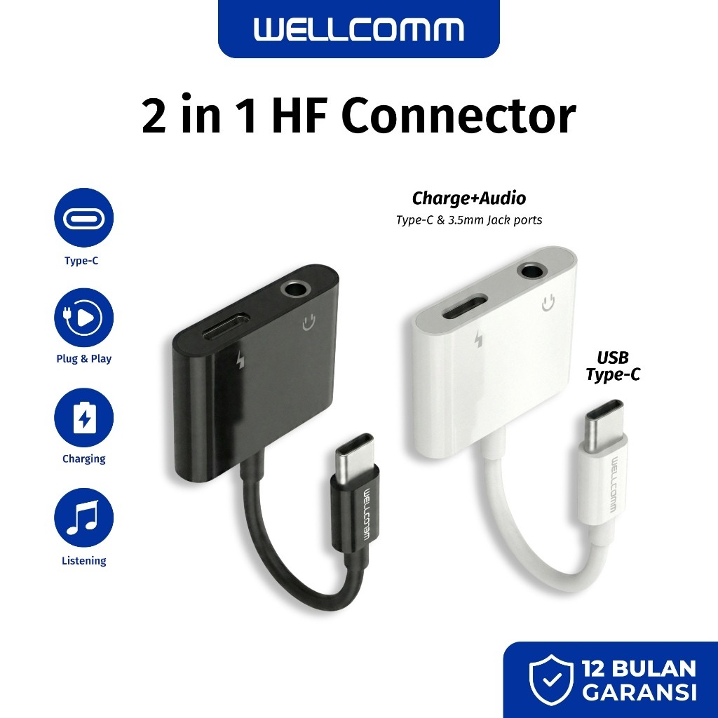 WELLCOMM Audio Splitter USB Type C to 3.5mm Jack Audio AUX + Charging Port USB Type C