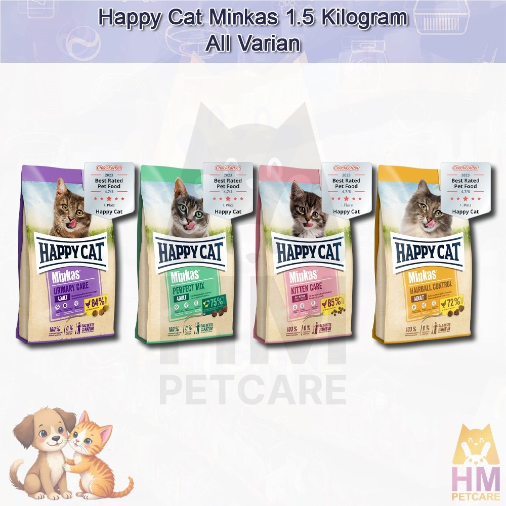 Happy Cat Minkas Dry Cat Food 1.5 kg | Pilih Rasa Favoritmu (Perfect Mix, Kitten, Sterilised, Urinar