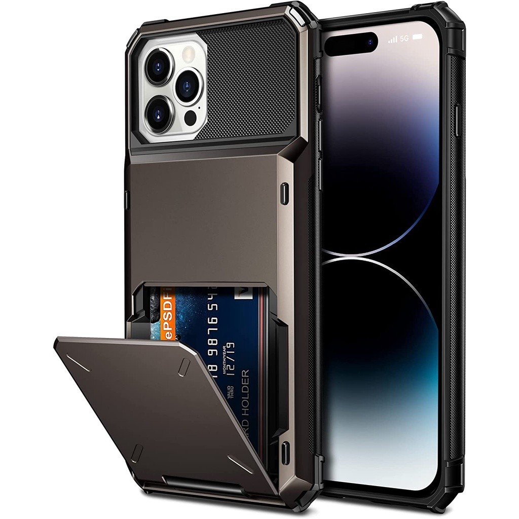 untuk iPhone 17 Pro Max Kasus Penutup Dompet 4-Kartu Pemegang Kartu Kredit ID Slot Shockproof TPU Bu