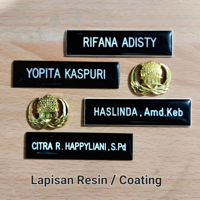 Papan Nama Dada Grafir Lapisan Coating Resin + Pin Korpri Lencana Korpri