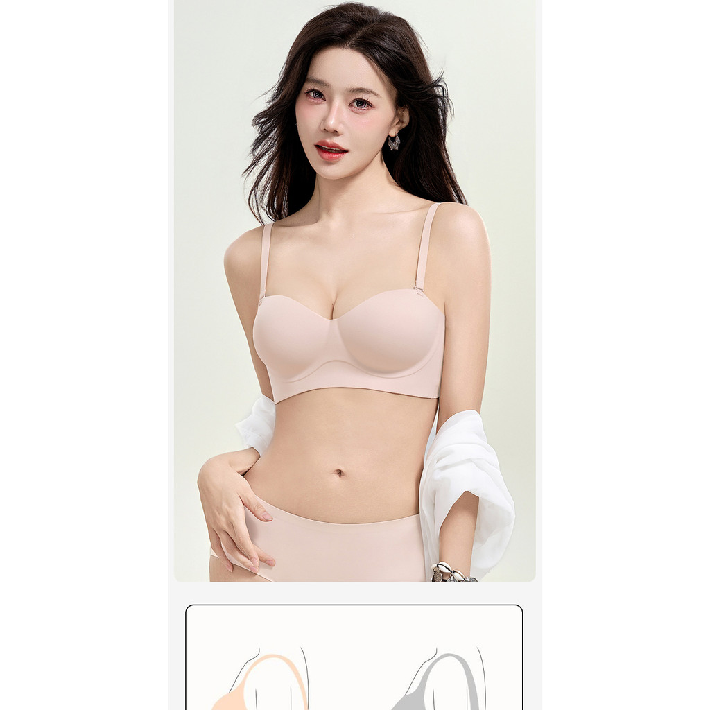 Bra untuk payudara kecil, ukuran besar, tanpa jahitan, setengah cup, tanpa kawat.
