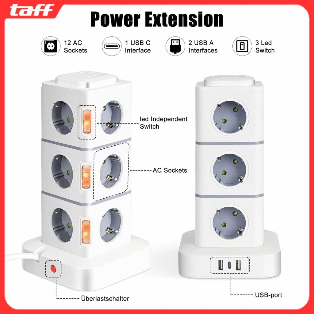Stop Kontak Power Socket Strip Tower Colokan Listrik 2500W - NN812