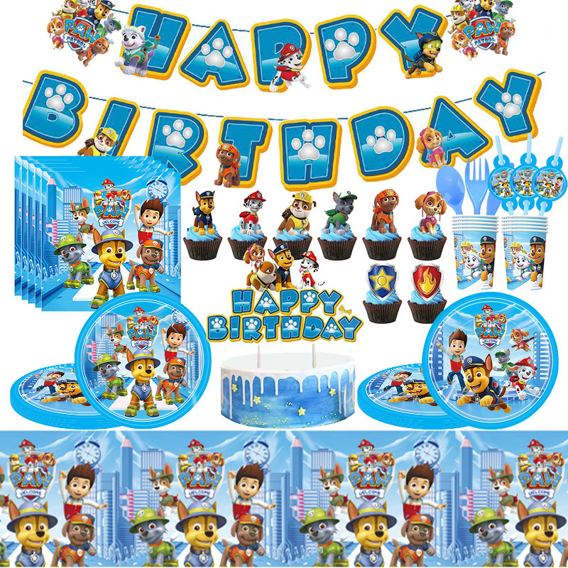 Paw Patrol Birthday Decoration Party Supplies Set Balloons Backdrop Plates Cup Cake Topper Paw Patro