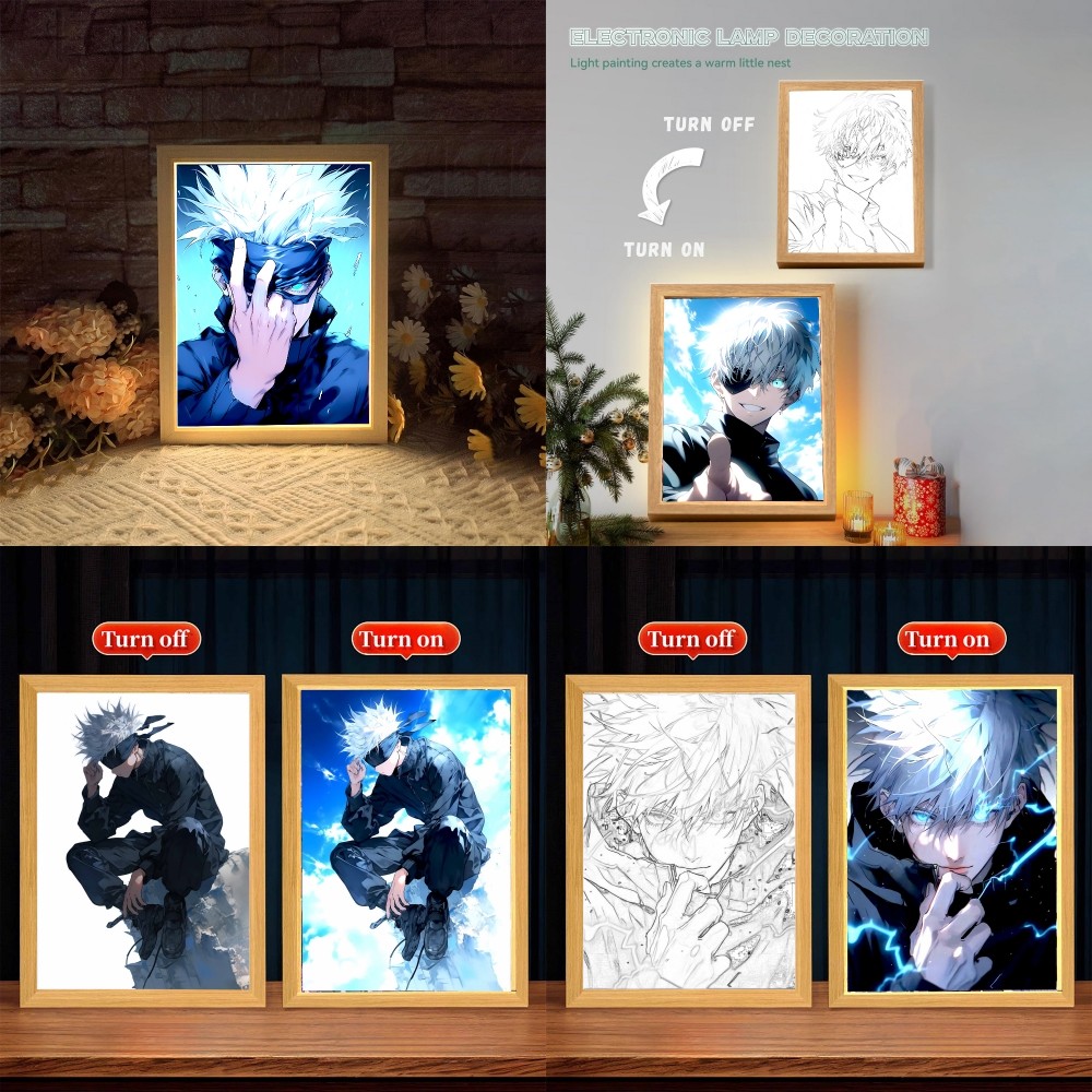Anime Figure Jujutsu Kaisen Light Painting Photo Frame Action Figures Satoru Gojo Led Night Light Be